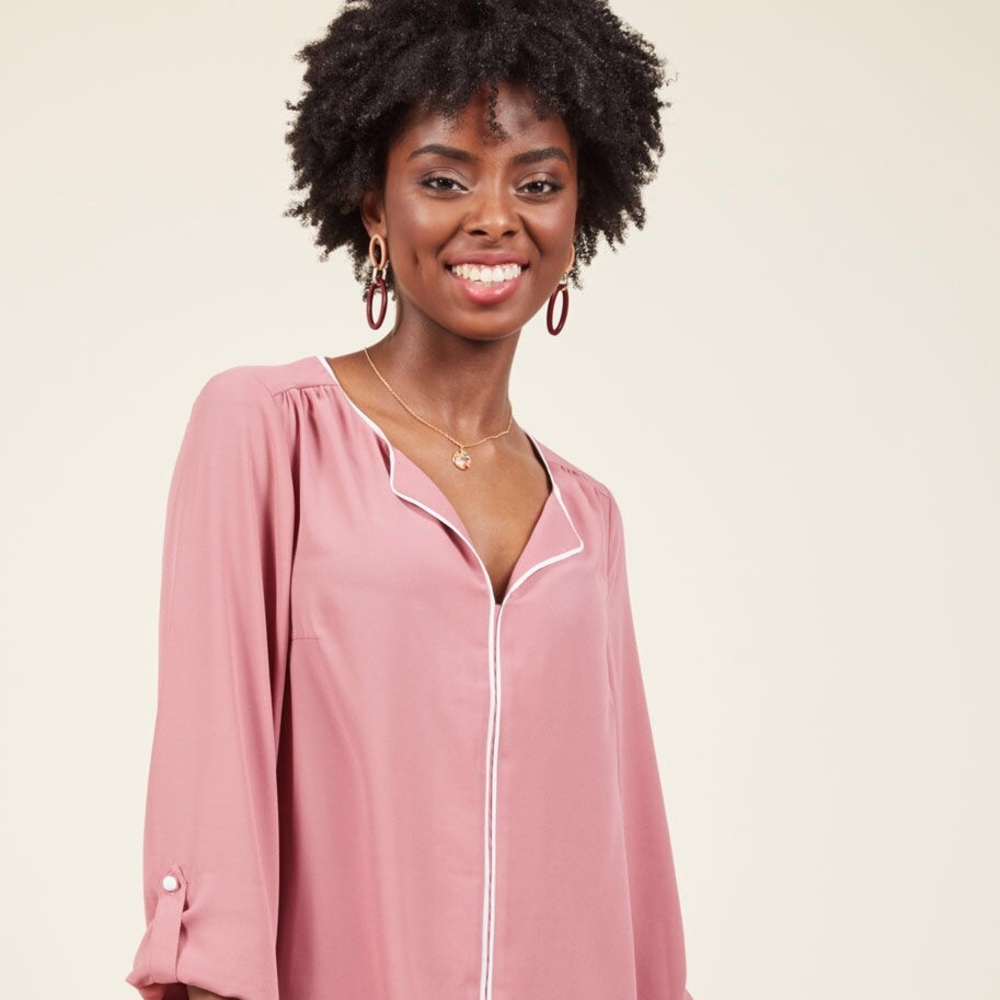 Modcloth Podcast Co-Host Long Sleeve Top in Rose